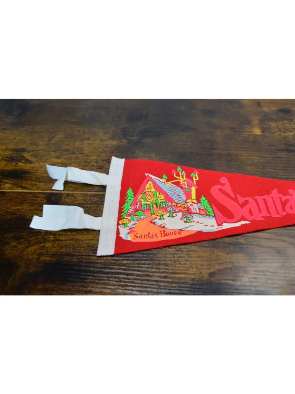 Vintage Santas Village Felt Pennant With Santas House Design 12 inches